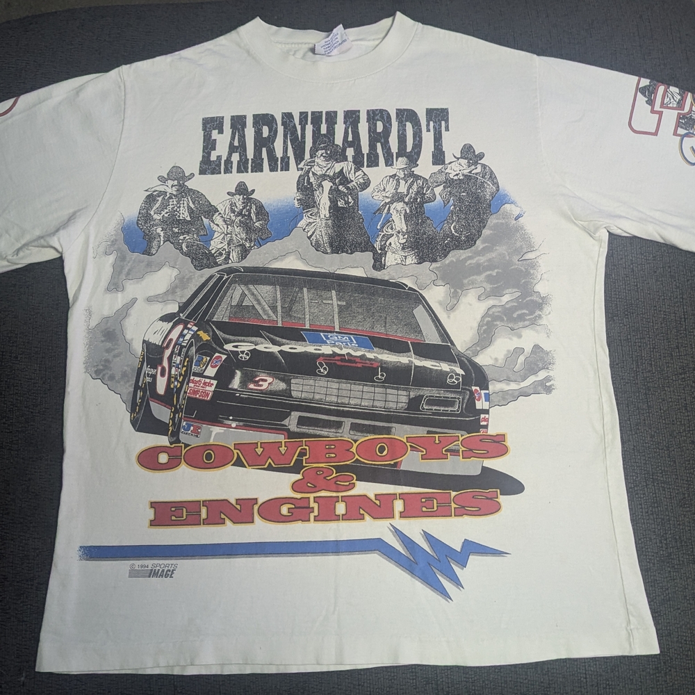 Rare Earnhardt Graphic Tee - White "Cowboys And Engines"